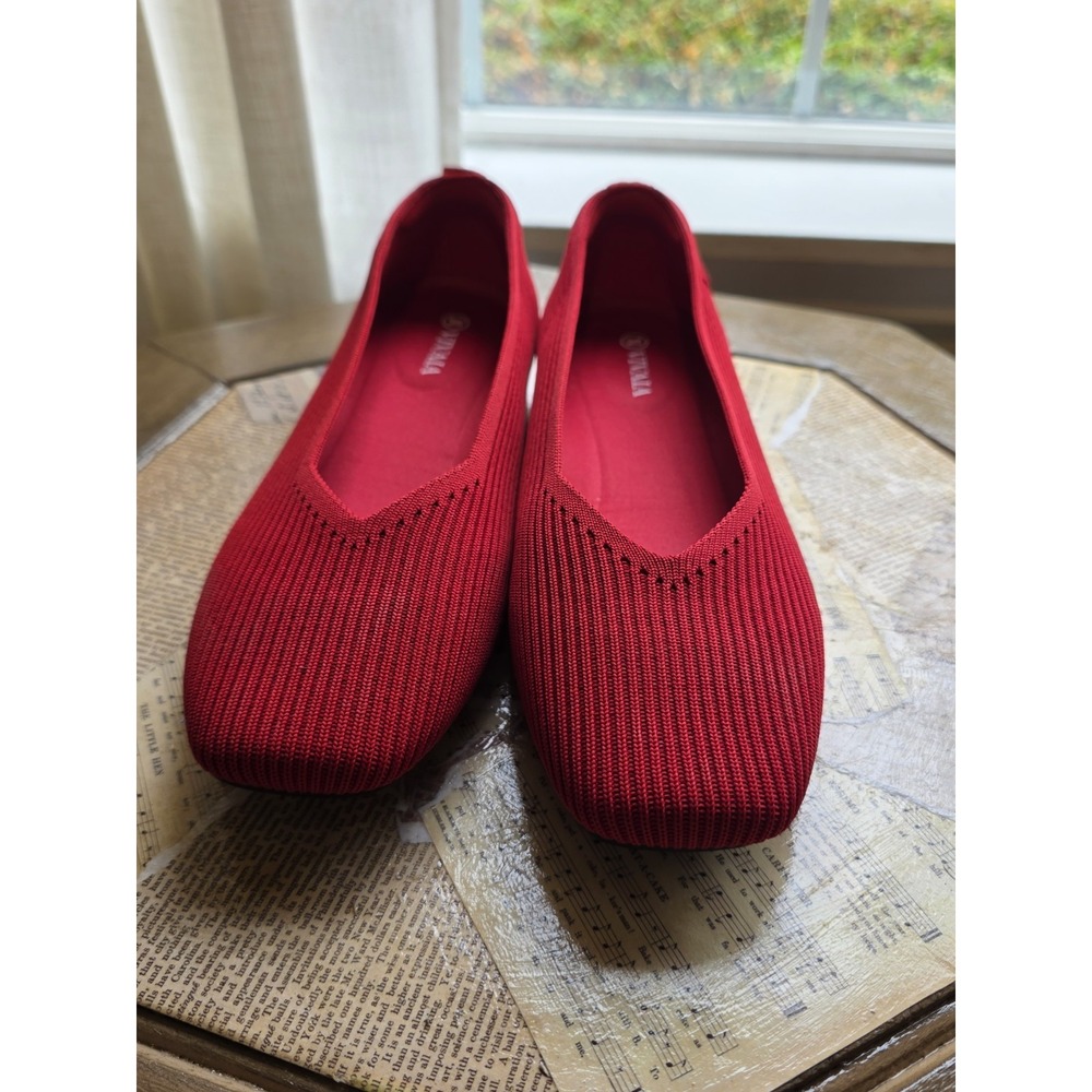 VIVAIA Margot Square Toe Ballet Flat Shoes Size 40 Fabric Women's Slip On Red - Picture 4 of 8